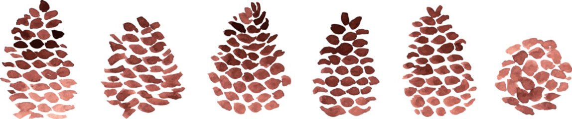 水彩画。水彩タッチの松ぼっくりイラスト。松ぼっくりのベクターイラスト。Watercolor painting. Illustration of pine cones with watercolor touch. Vector illustration of pine cones.