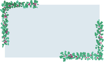 水彩画。水彩タッチのひいらぎベクターフレーム。柊のリアルタッチ装飾枠。Watercolor painting. Watercolor touch holly vector frame. Holly realistic touch decorative frame.