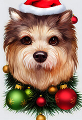 High quality illustration of a dog dressed for christmas