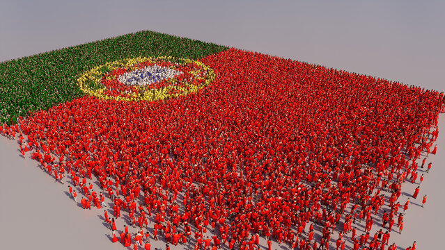 Portuguese Banner Background, with People congregating to form the Flag of Portugal.