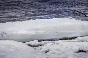 Frozen ice on river in the spring