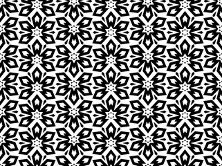 Flower geometric pattern. Seamless vector background. White and black ornament. Ornament for fabric, wallpaper, packaging. Decorative print