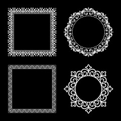 Set of decorative frames Elegant vector element for design in Eastern style, place for text. Floral black and white borders. Lace illustration for invitations and greeting cards.