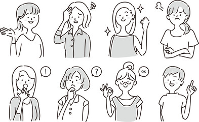 女性のポーズ 表情イラスト