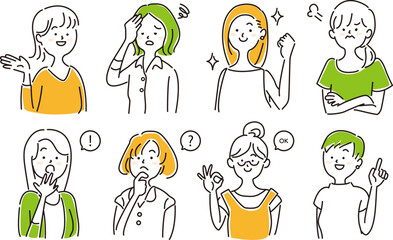 女性のポーズ 表情イラスト