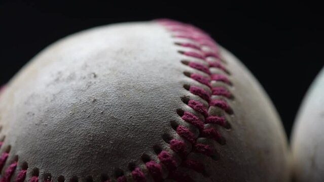 Closeup Rotating Baseball Ball. Isolated On Black