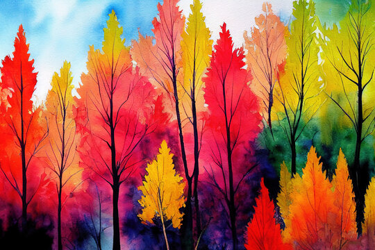 Beautiful Autumn Leaves Backgrounds - Aquarel Illustration