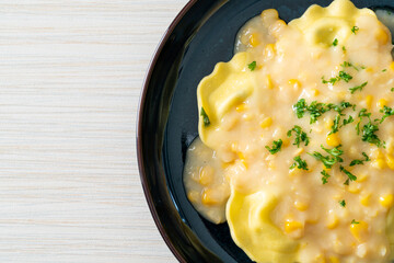 ravioli pasta with corn cheese sauce