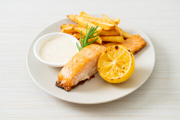 fried salmon fish and chips