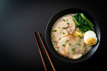Ramen noodles in pork bone soup with roast pork and egg