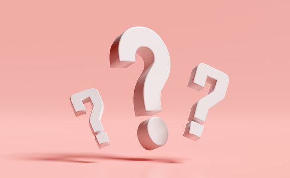 3d white question mark symbol icon isolated on pink background. FAQ or frequently asked questions, minimal concept, 3d render illustration, clipping path