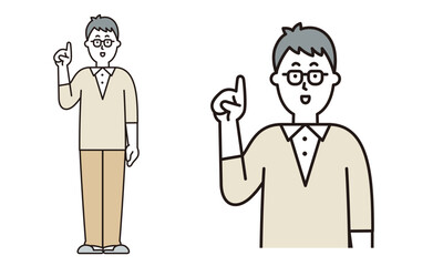 差し指を立てているお父さんのイラスト素材。