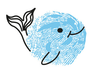 Thumbprint drawing of whale cute marine animal