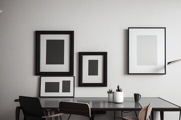 mock up poster frames in hipster interior background, 3D render