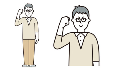 ガッツポーズをしているお父さんのイラスト素材。