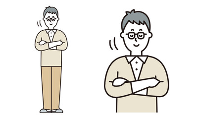 腕組みしてうなずくお父さんのイラスト素材。
