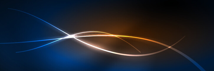 Blue neon glowing lines, magic energy space light concept, abstract background wallpaper design