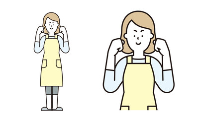 ガッツポーズをしているお母さんのイラスト素材。