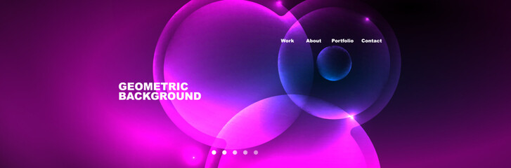 Shiny neon circles and bubbles, dark abstract background with blurred magic neon light, wallpaper design