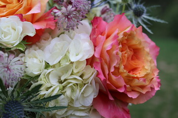 Closeup of a mixed flower arrangement