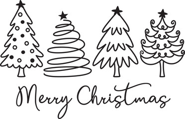 Vector illustration of hand drawn Christmas tree outlines. Cute Christmas trees doodles.
