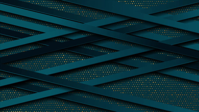 Dark blue stripes and golden dots abstract tech geometric background