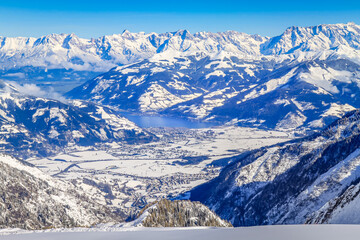 Landscape from the Kaprun skiing snowcapped mountain, Austria