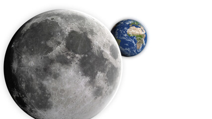 3D Render Close Up Moon And Show Up Earth World Planet Rotation On Galaxy Space 3D Illustration