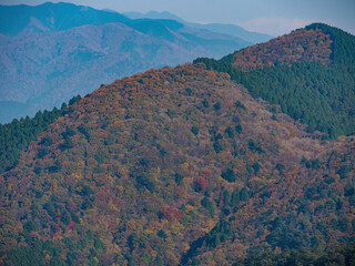 Aerial view of the beautiful fall color around Mount Hiei