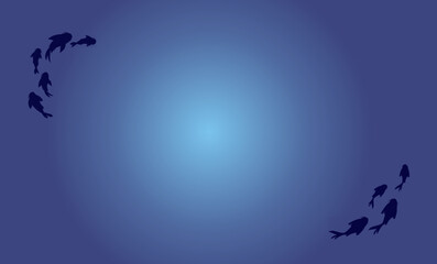 Deep ocean background with blue salt water and fish silhouette