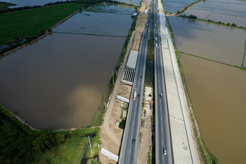 aerial view of highway with car, road top view, transportation