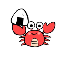 さるかに合戦のおにぎりを持った蟹のイラスト