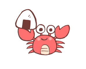 さるかに合戦のおにぎりを持った蟹のイラスト