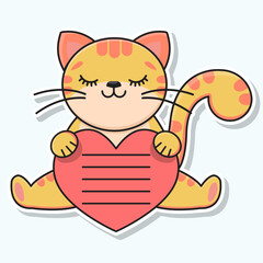Notebook labels. The cat is holding a heart. Note labels. Baby stickers. School stickers. Vector illustration