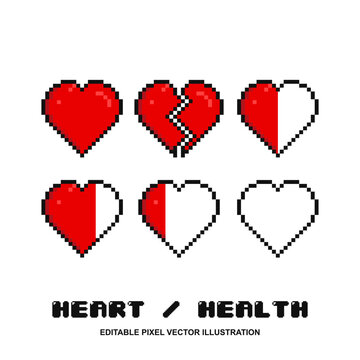 Set of various heart pixel. for game assets and others