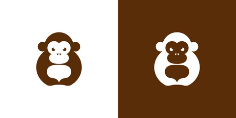 Brown and White Monkey Chimpanzee Isolated Flat Minimalist Logo Icon