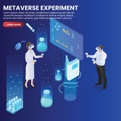 Metaverse chemistry virtual experiment isometric 3d vector concept for banner, website, illustration, landing page, flyer, etc.