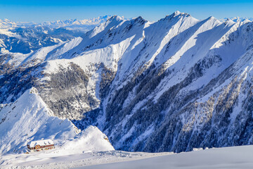 Landscape from the Kaprun skiing snowcapped mountain, Austria