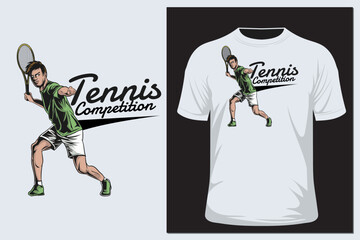 tennis player vector illustration on white t shirt