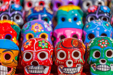 Skull Ceramic Handicraft, calaveras pattern in a row, Day of the Dead, Mexico