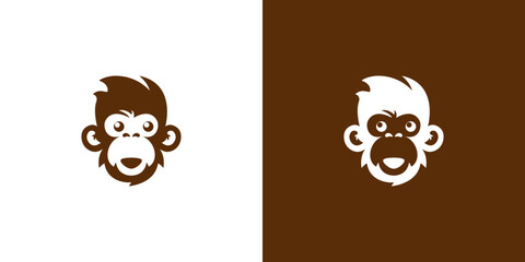 Brown and White Apes Chimpanzee Isolated Flat Minimalist Logo Icon