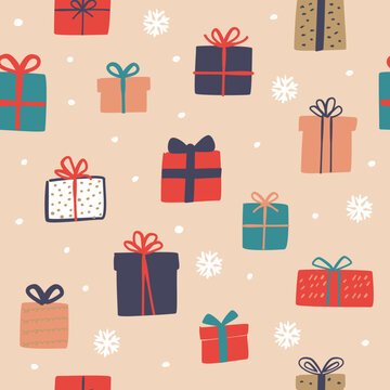 Vector Seamless Pattern Of Hand Drawn Gift Box