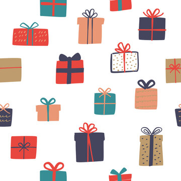Vector seamless pattern of hand drawn gift box