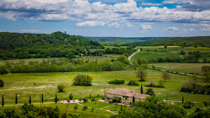 View on the countryside surrounding the medieval village of Lussan, in the south of France (Gard)