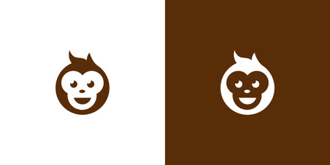 Brown and White Apes Chimpanzee Isolated Flat Minimalist Logo Icon