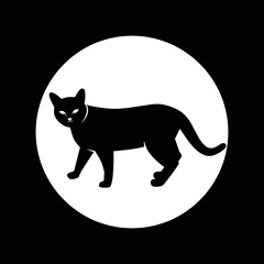 Black Cat Silhouette on White Background.