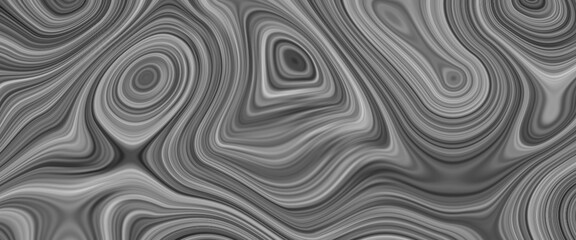 Abstract flowing liquid curve line in grey silver black metallic. Glossy pattern cool background textures. Beautiful drawing with the divorces and wavy lines in gray tones. Beautiful Marbling. Marble