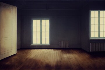 Empty elegant vintage room at night with copy space