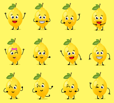 Vector Illustration Cute Lemon Character Set