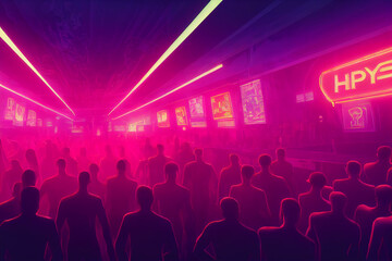 Fototapeta na wymiar Crowded futuristic cyberpunk street and marketplace, Concept Art, Digital Illustration